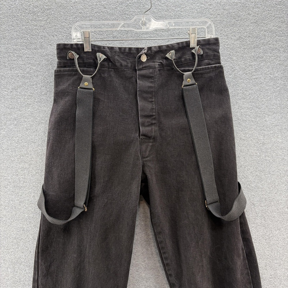 VTG Wah Maker Jeans Mens 34x36 Black Denim Suspenders Buckle Back Western - Picture 2 of 13